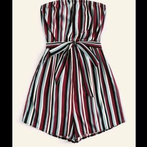 Stripped Shorts Romper W/Belt